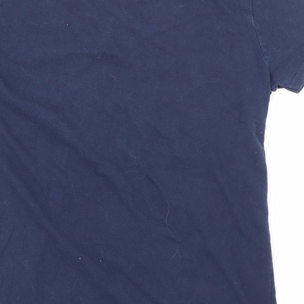 Guildan Womens Blue  Cotton Basic T-Shirt Size S V-Neck