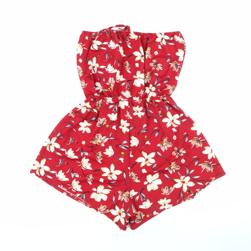 SheIn Womens Red Floral Polyester Playsuit One-Piece Size M