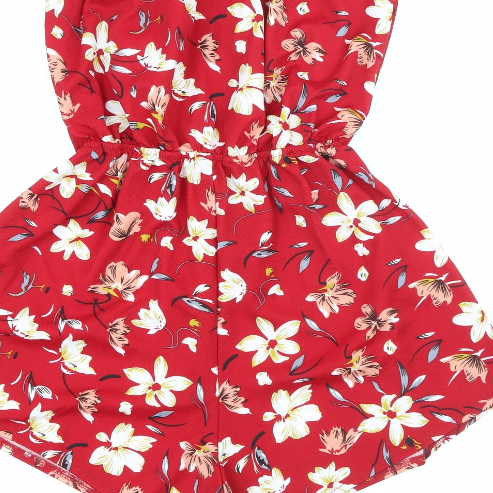 SheIn Womens Red Floral Polyester Playsuit One-Piece Size M