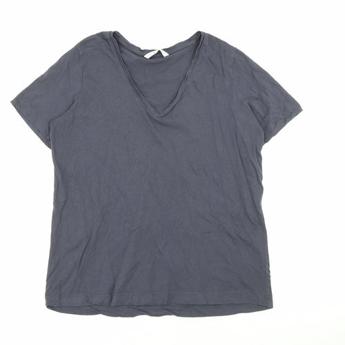 Very Womens Grey  Cotton Basic T-Shirt Size 12 V-Neck