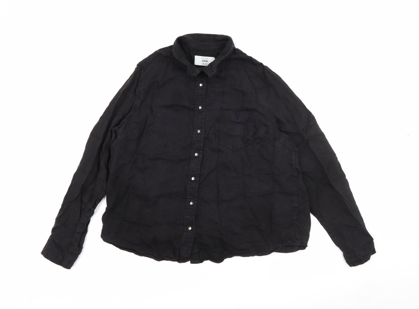 New Look Womens Black  Lyocell Basic Button-Up Size 16 Collared