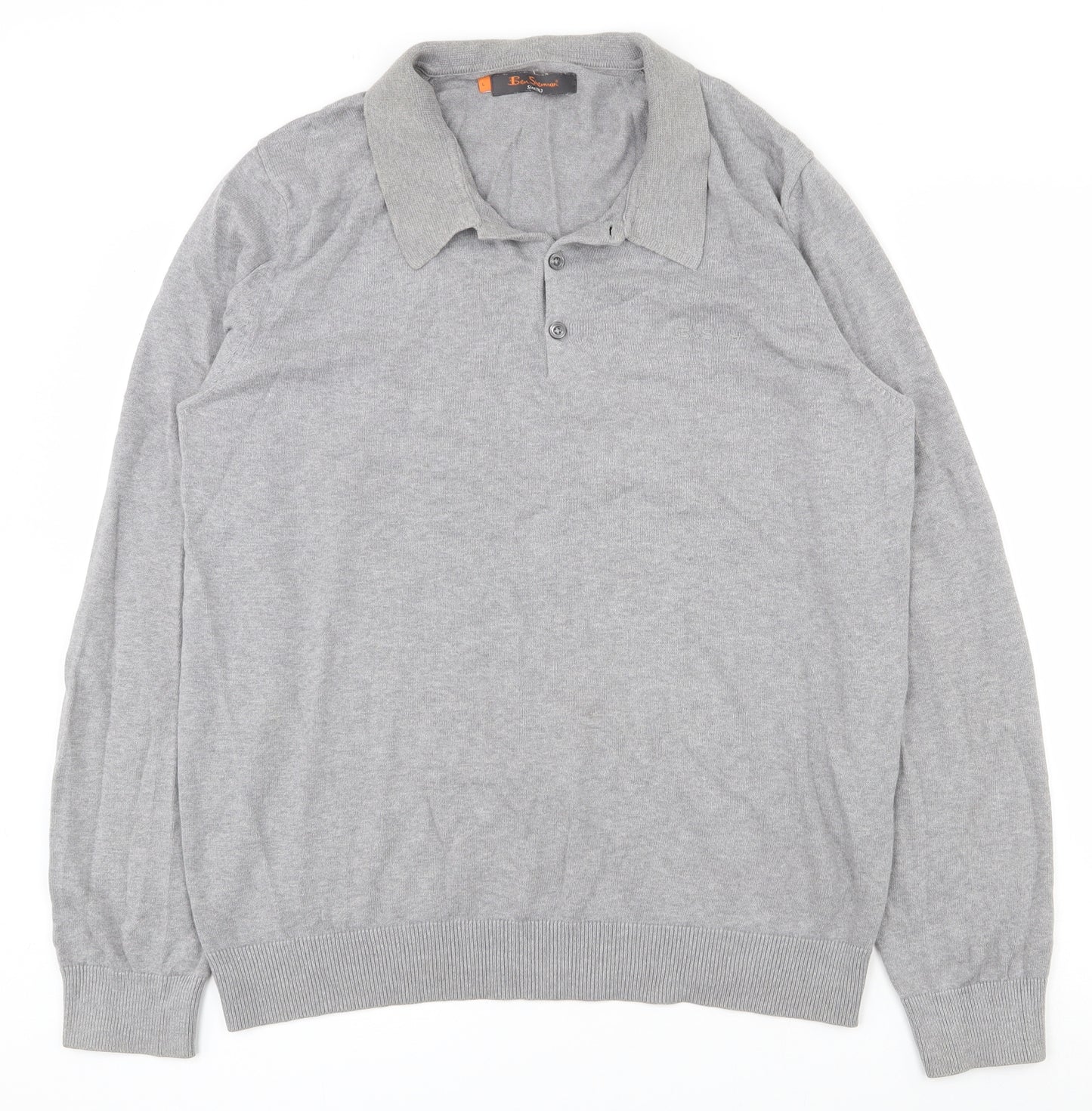 Ben Sherman Mens Grey  100% Cotton  Polo Size L Collared Pullover