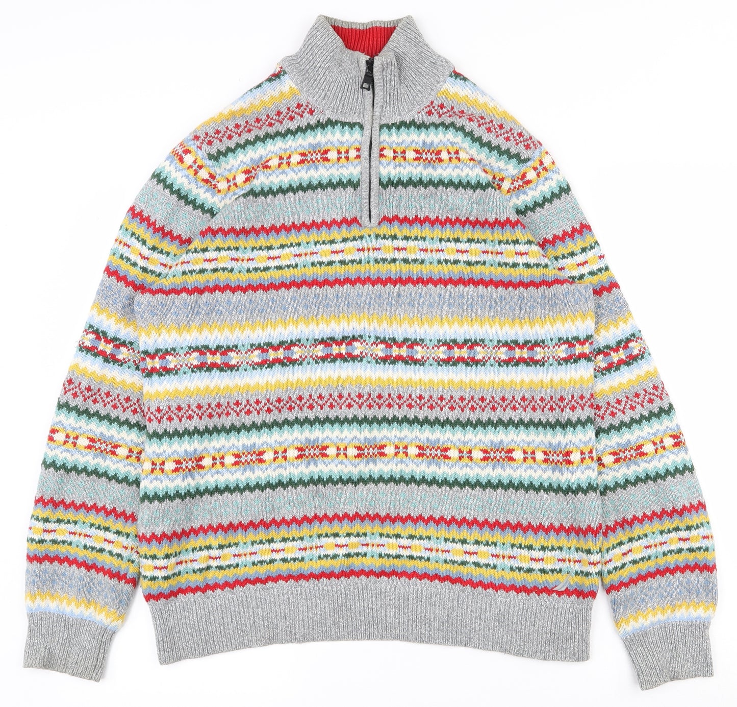 Nautica Mens Multicoloured Collared Fair Isle Cotton Pullover Jumper Size M
