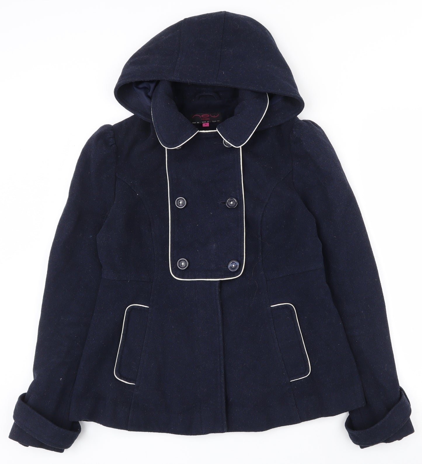 New Look Womens Blue   Pea Coat Coat Size 10  Button