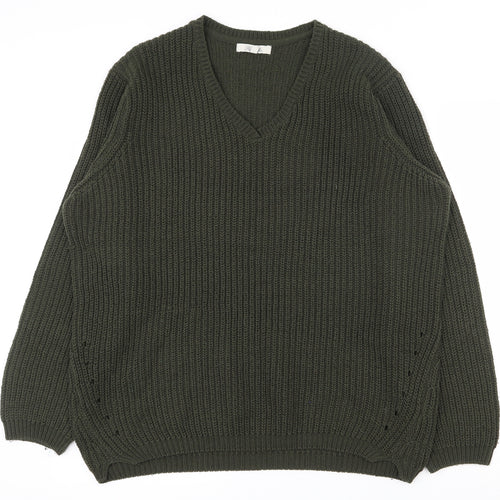 Peacocks Mens Green V-Neck  Acrylic Pullover Jumper Size XL