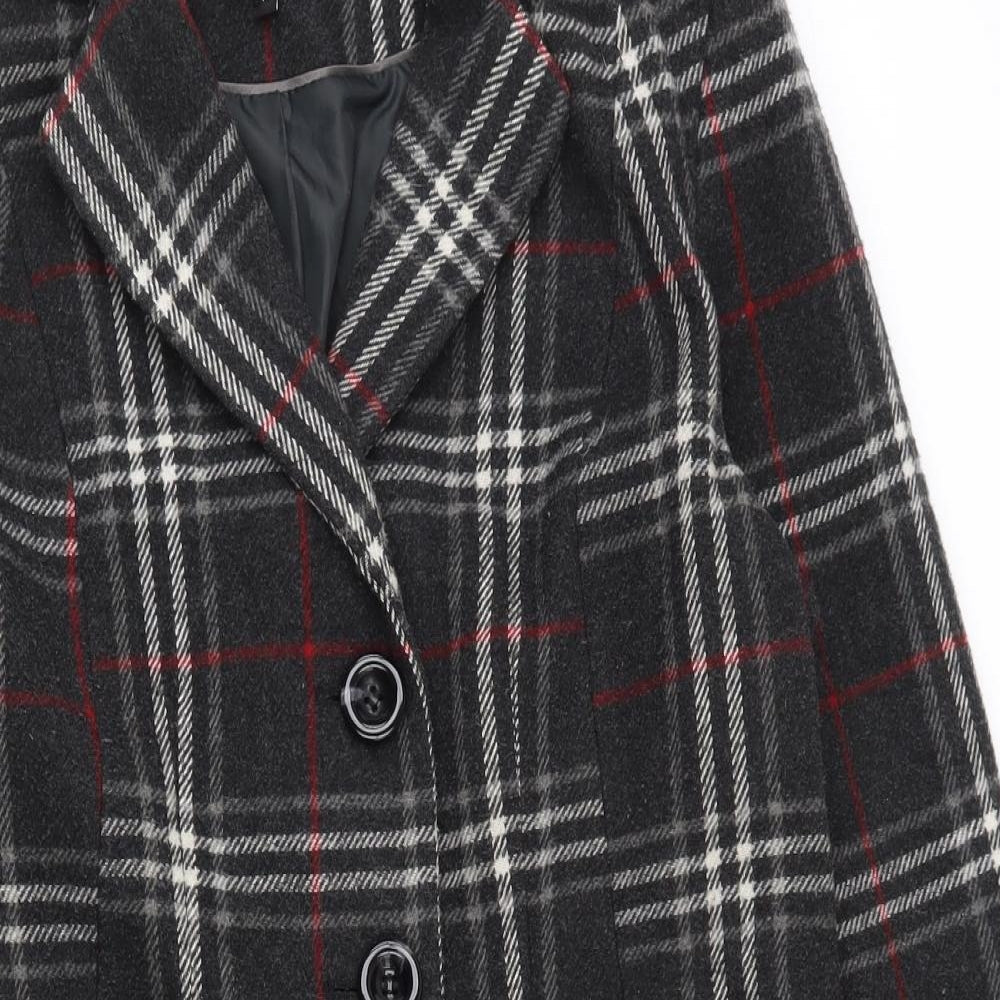 Debenhams Womens Grey Plaid  Overcoat Coat Size 14  Button