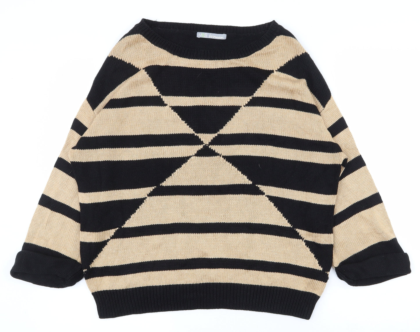 Marks and Spencer Womens Beige Boat Neck Polka Dot Viscose Pullover Jumper Size 16
