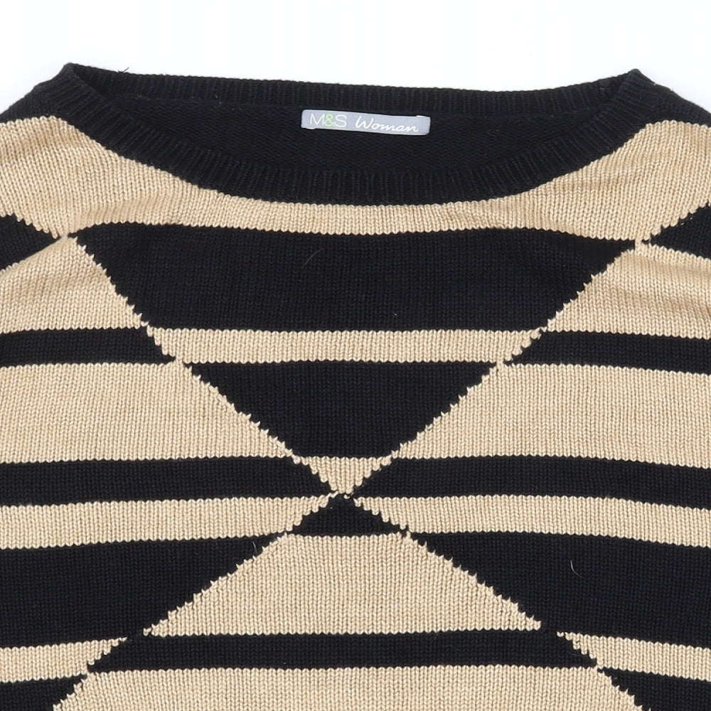 Marks and Spencer Womens Beige Boat Neck Polka Dot Viscose Pullover Jumper Size 16