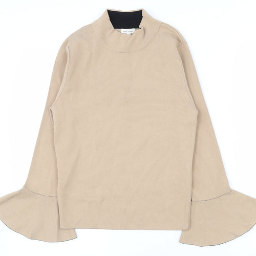 River Island Womens Beige  Viscose Basic T-Shirt Size 12 High Neck - Flared Sleeves