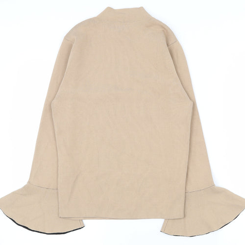 River Island Womens Beige  Viscose Basic T-Shirt Size 12 High Neck - Flared Sleeves