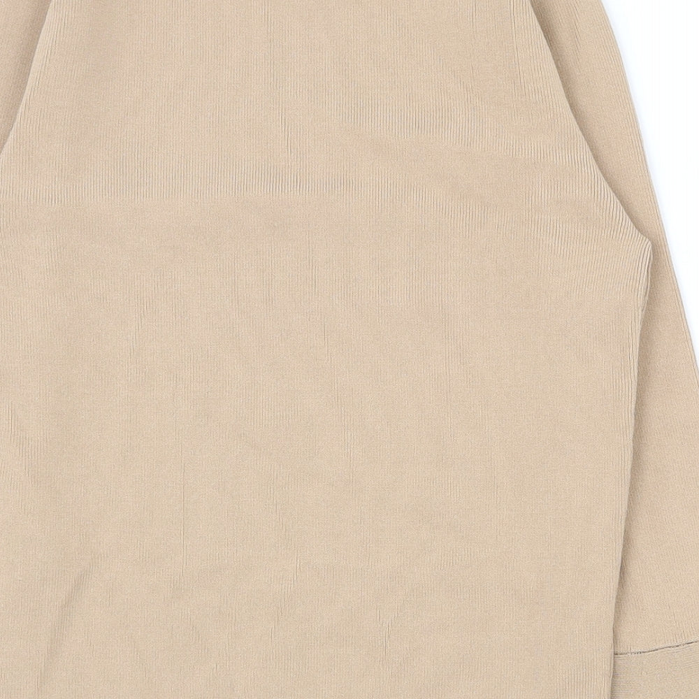 River Island Womens Beige  Viscose Basic T-Shirt Size 12 High Neck - Flared Sleeves