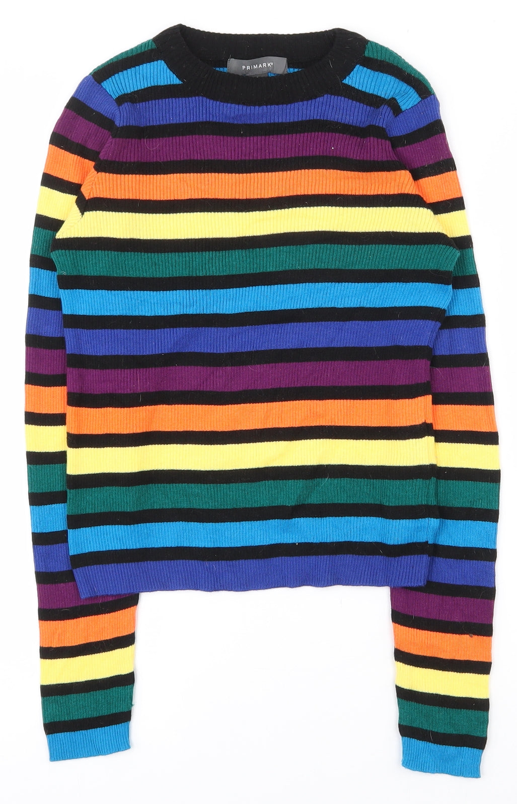 Primark Womens Multicoloured Round Neck Striped Cotton Pullover Jumper Size 10   - 10-12