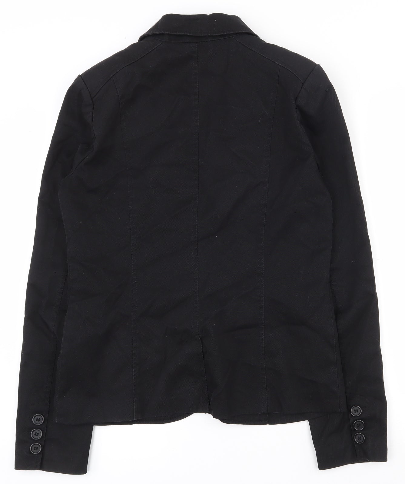 H&M Womens Black  100% Cotton Jacket Suit Jacket Size 12   - Shoulder pads