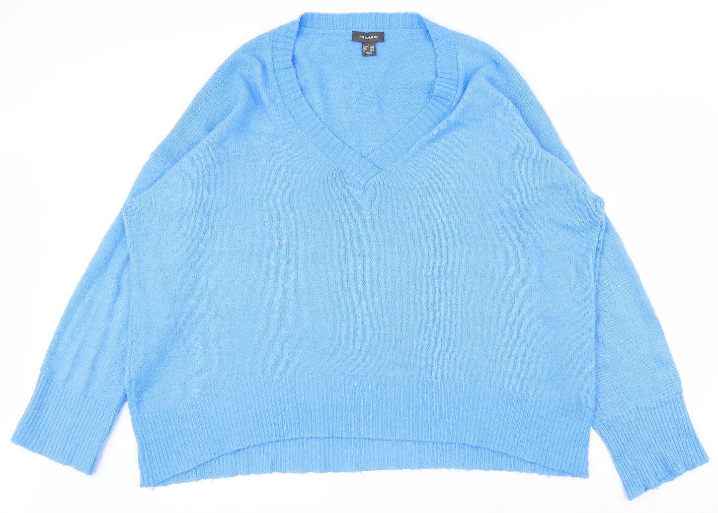 Primark Womens Blue V-Neck  Acetate Pullover Jumper Size 14   - 14-16