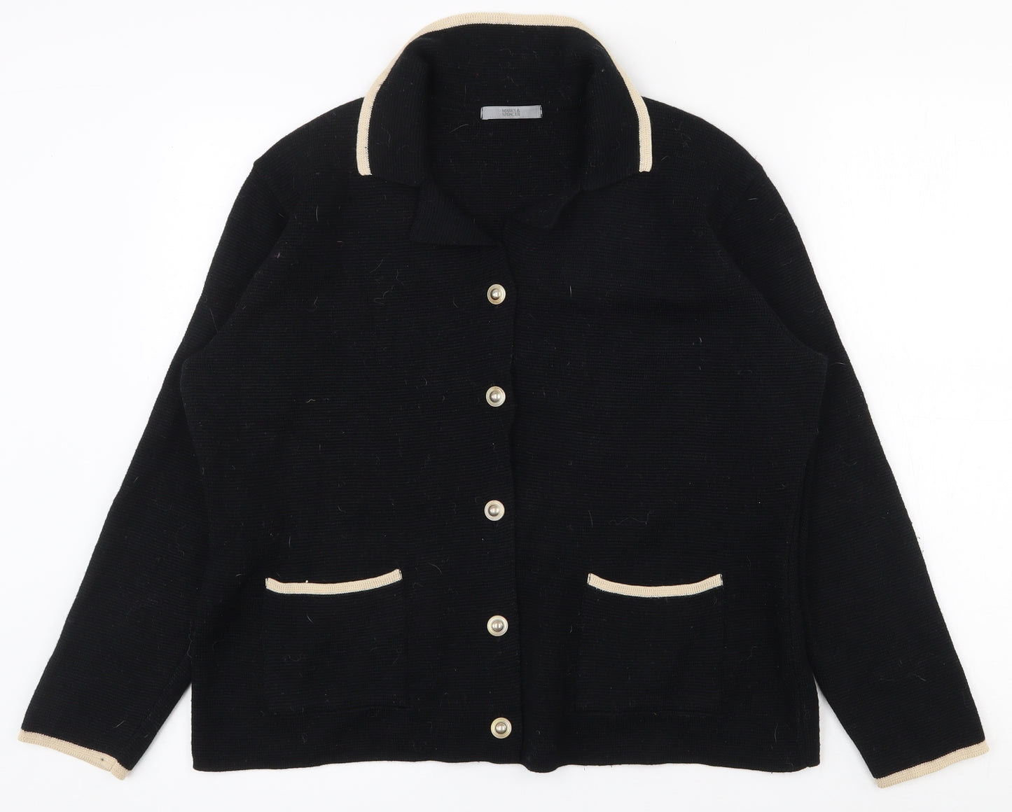 Marks and Spencer Womens Black Collared  Acrylic Cardigan Jumper Size 16