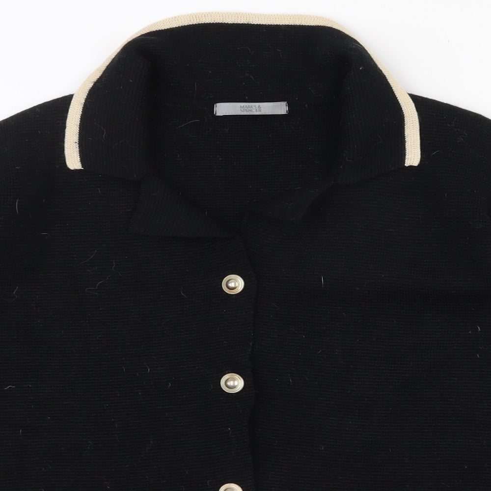 Marks and Spencer Womens Black Collared  Acrylic Cardigan Jumper Size 16