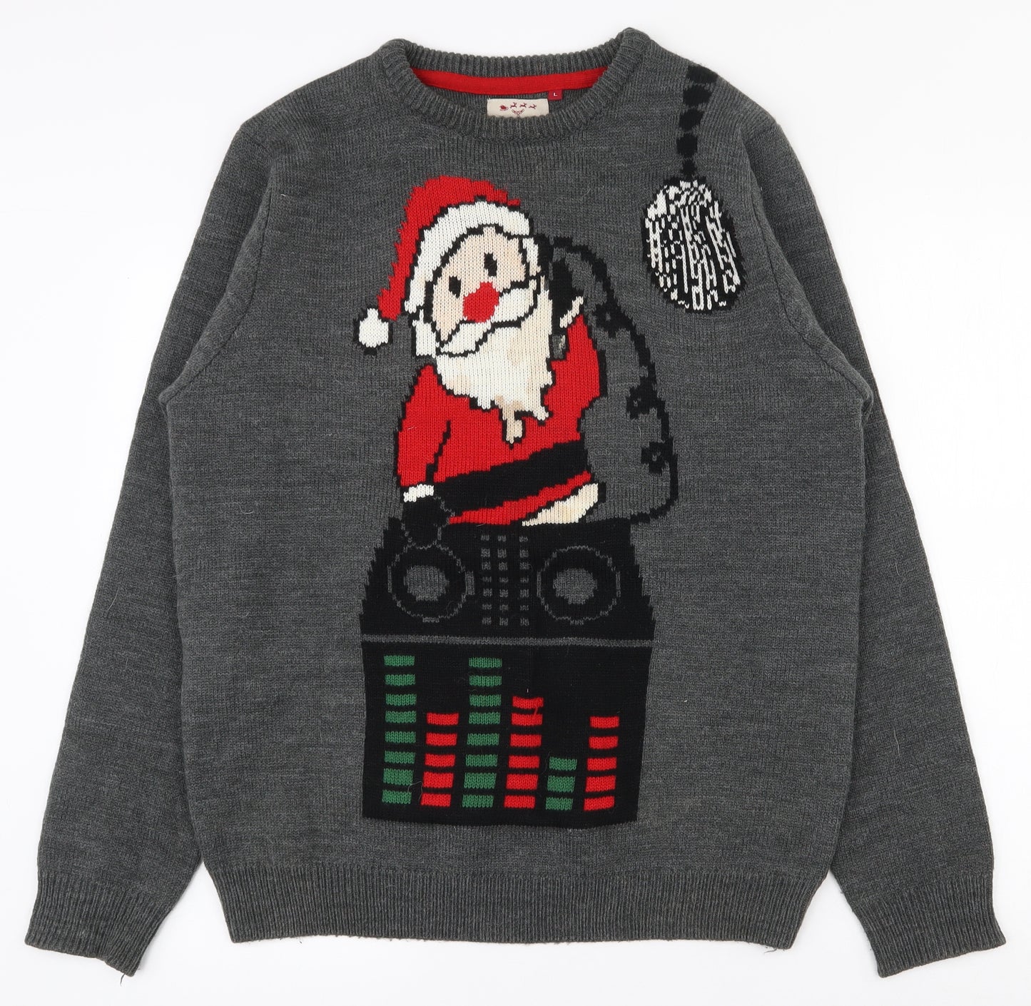 Threadbare Mens Grey Crew Neck  Acrylic Pullover Jumper Size L   - Christmas jumper