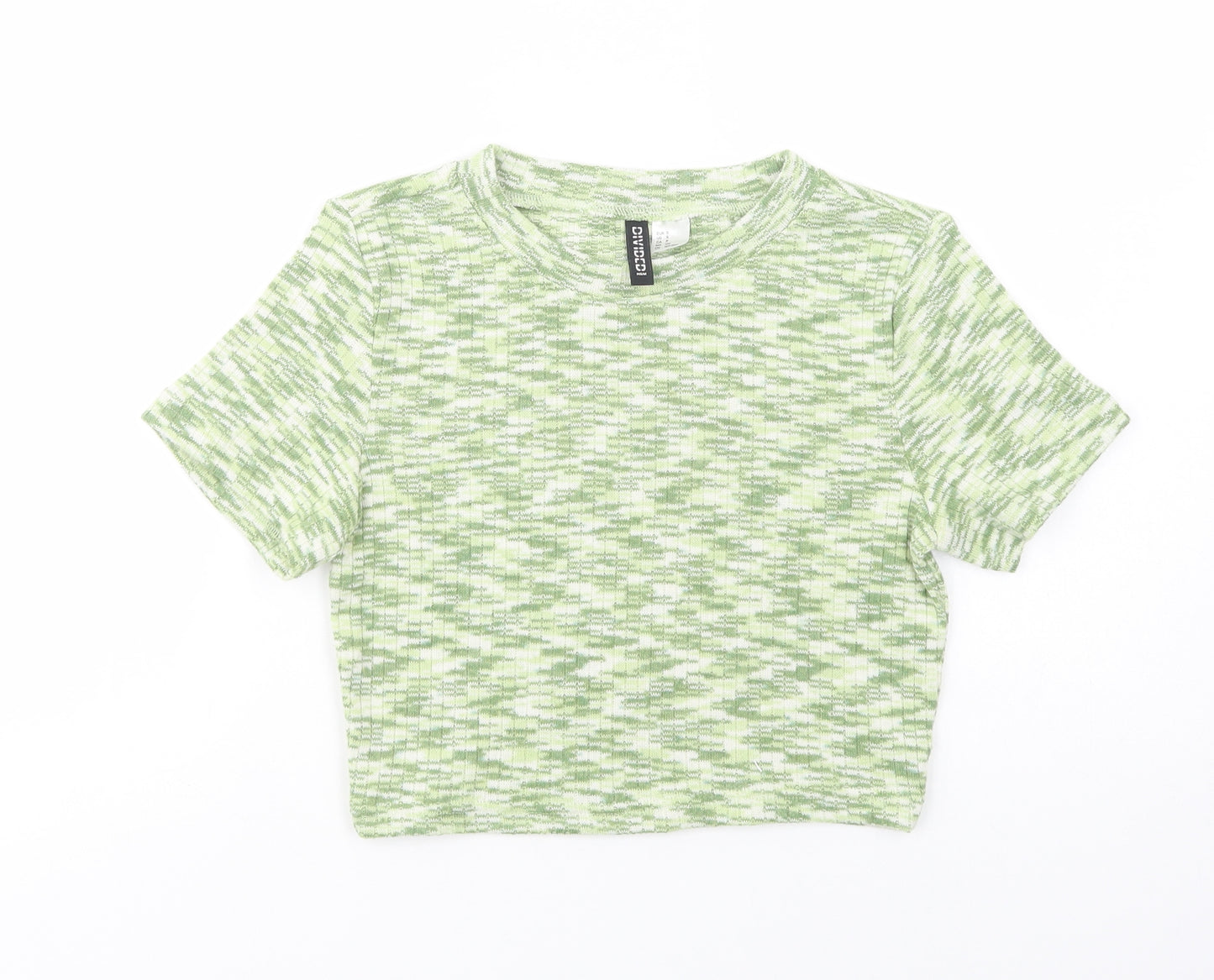 H&M Womens Green  Polyester Cropped Blouse Size S Crew Neck