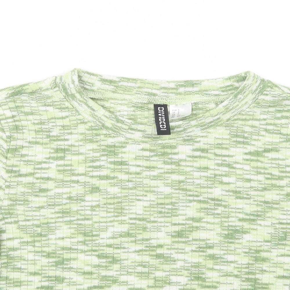 H&M Womens Green  Polyester Cropped Blouse Size S Crew Neck