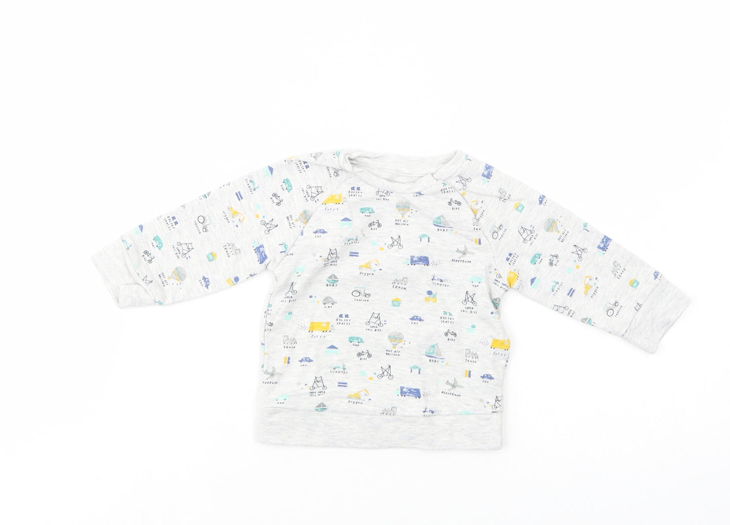 Mini Club Baby Grey Geometric Cotton Pullover Jumper Size 0-3 Months  Pullover - Vehicles
