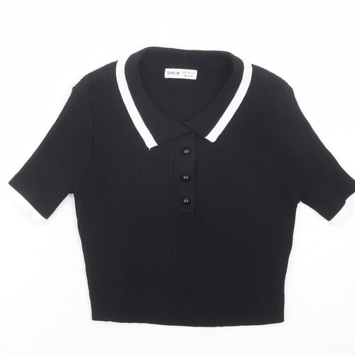 SheIn Girls Black Collared  Viscose Pullover Jumper Size 11-12 Years  Button