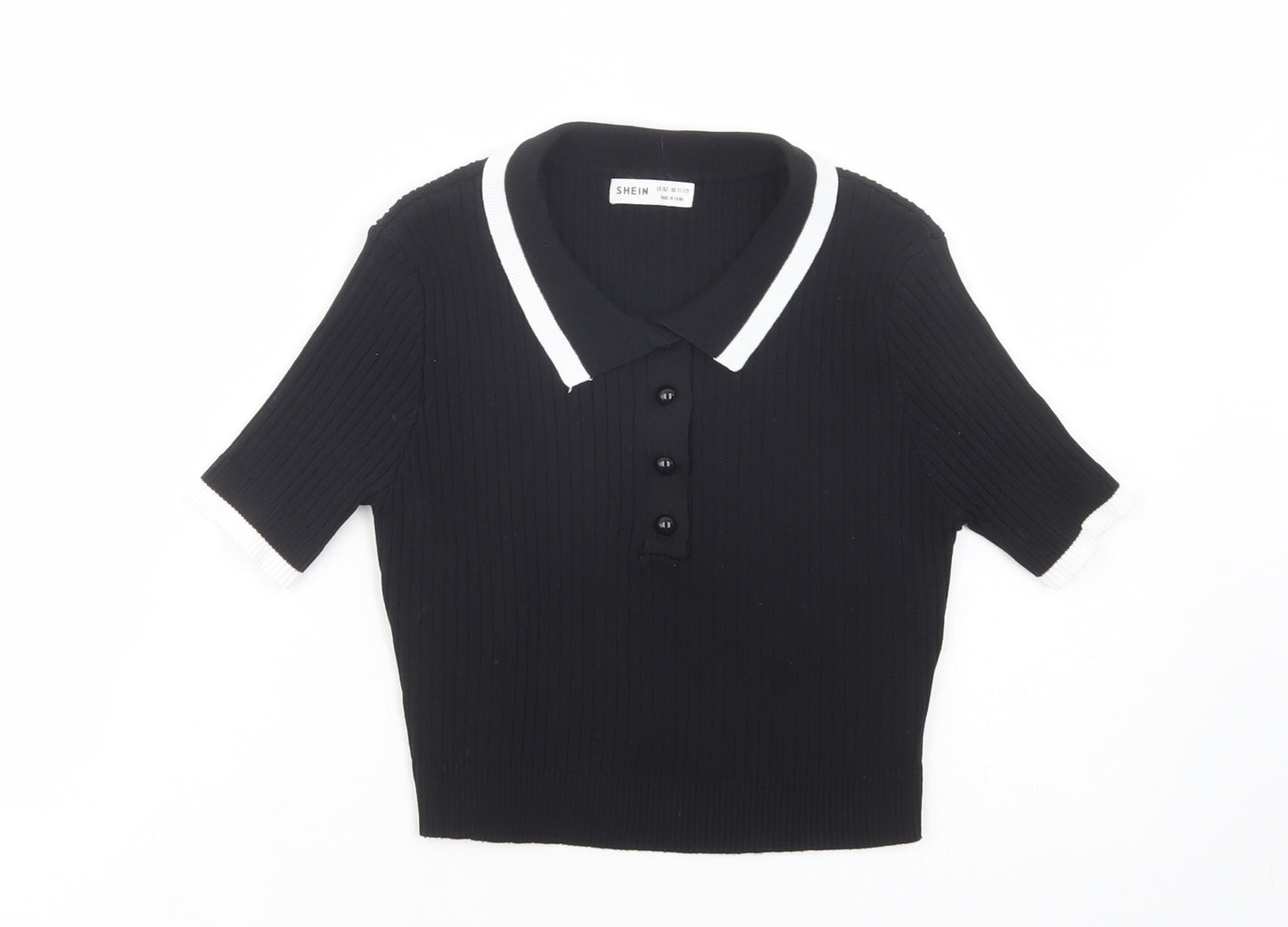 SheIn Girls Black Collared  Viscose Pullover Jumper Size 11-12 Years  Button