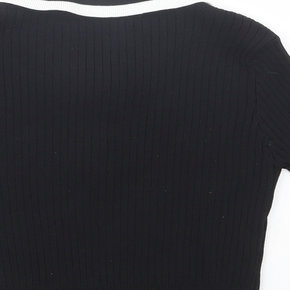 SheIn Girls Black Collared  Viscose Pullover Jumper Size 11-12 Years  Button