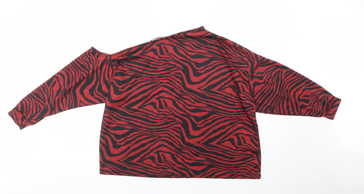 Very Womens Red Boat Neck Animal Print Polyester Pullover Jumper Size 20