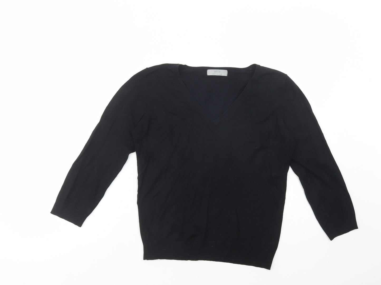 Marks and Spencer Womens Black V-Neck  Viscose Pullover Jumper Size 12