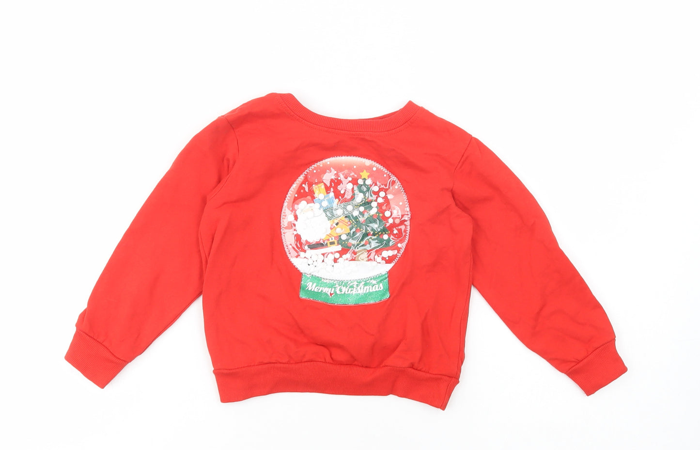 Festive Fun Girls Red  Cotton Pullover Sweatshirt Size 3-4 Years  Pullover - Christmas