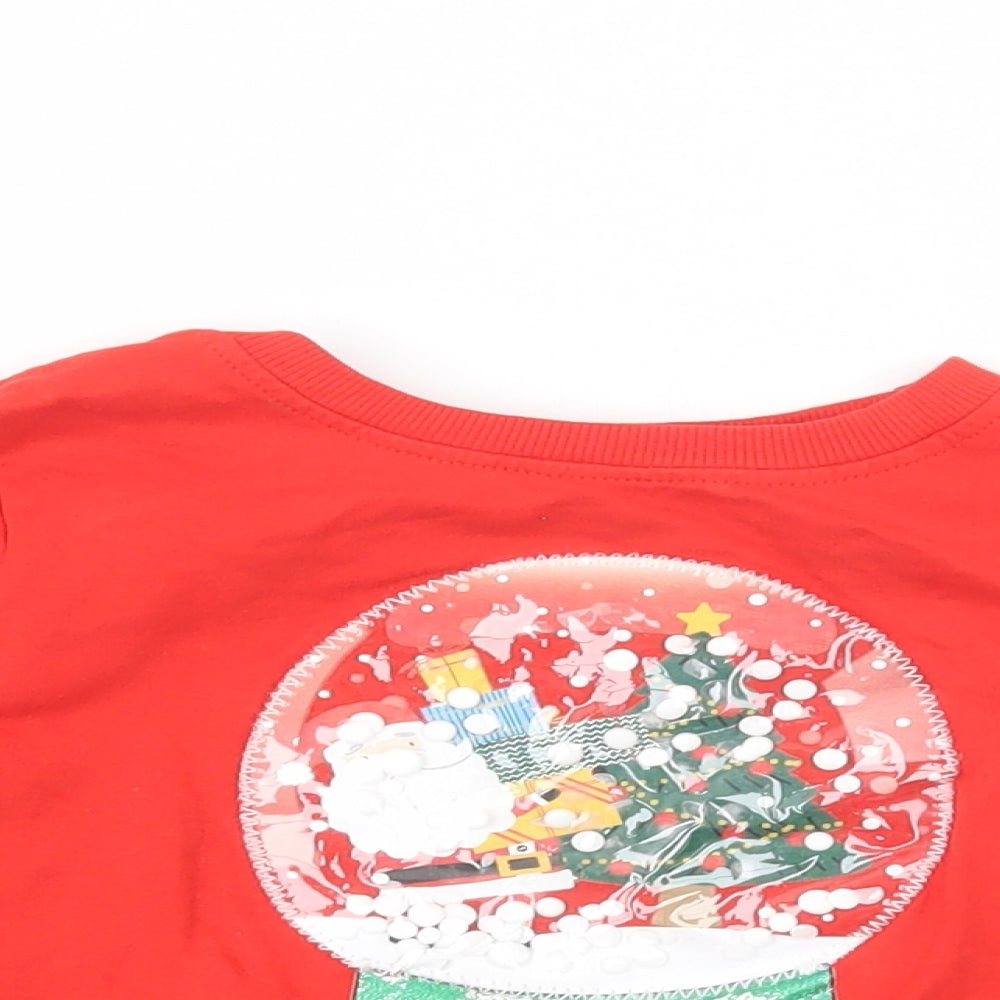Festive Fun Girls Red  Cotton Pullover Sweatshirt Size 3-4 Years  Pullover - Christmas
