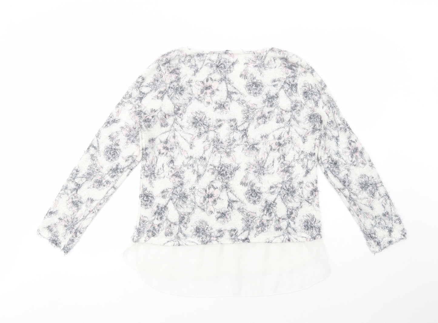 George Womens White Boat Neck Floral Polyester Pullover Jumper Size 14