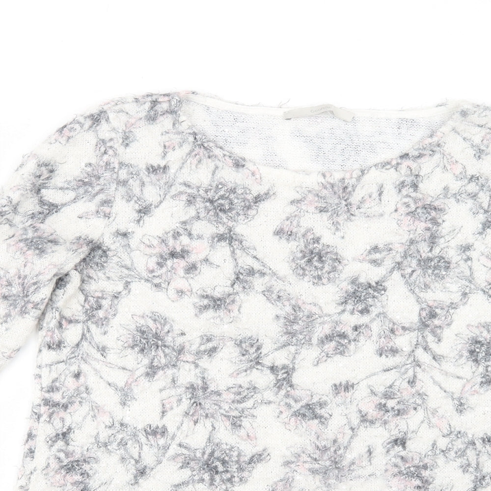 George Womens White Boat Neck Floral Polyester Pullover Jumper Size 14