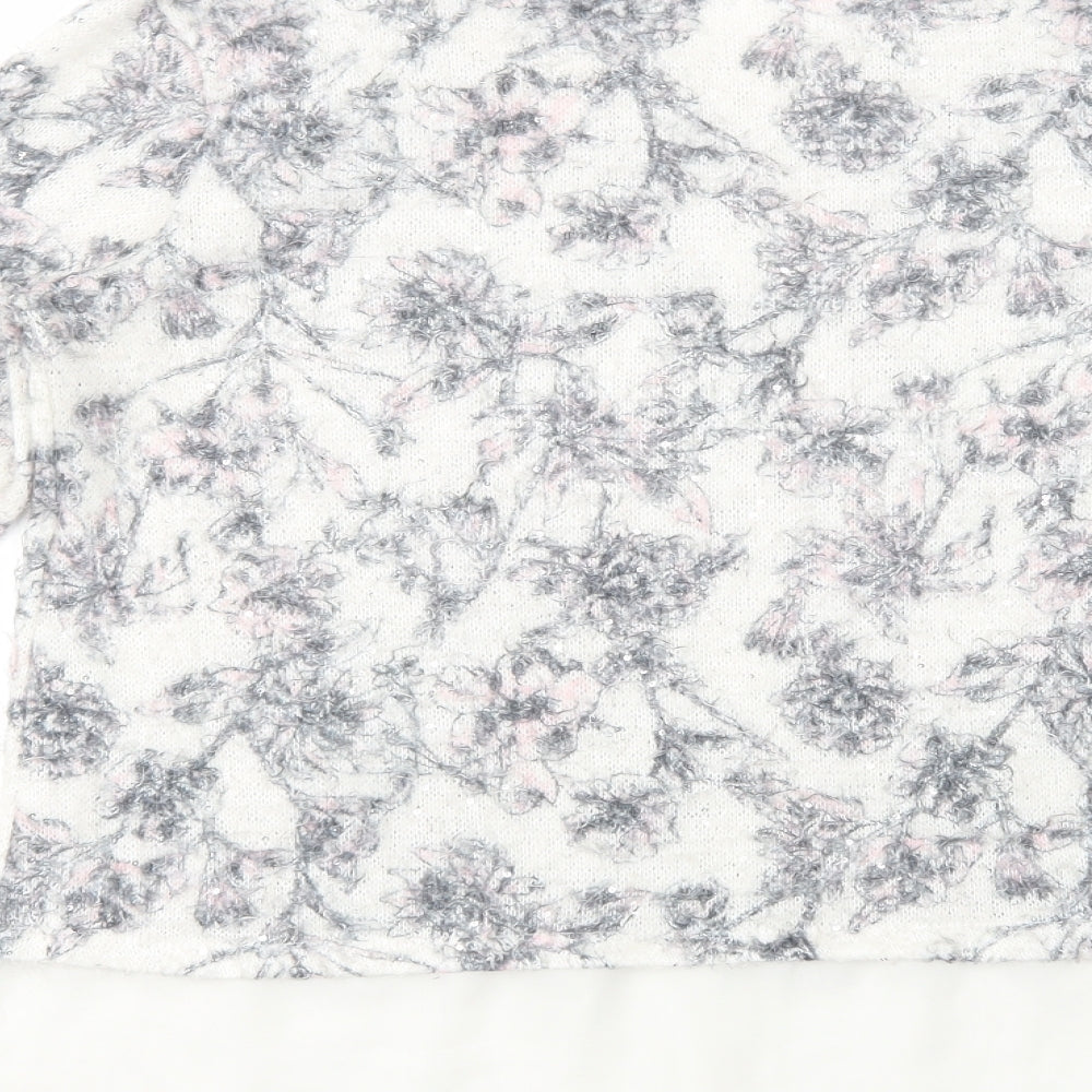 George Womens White Boat Neck Floral Polyester Pullover Jumper Size 14