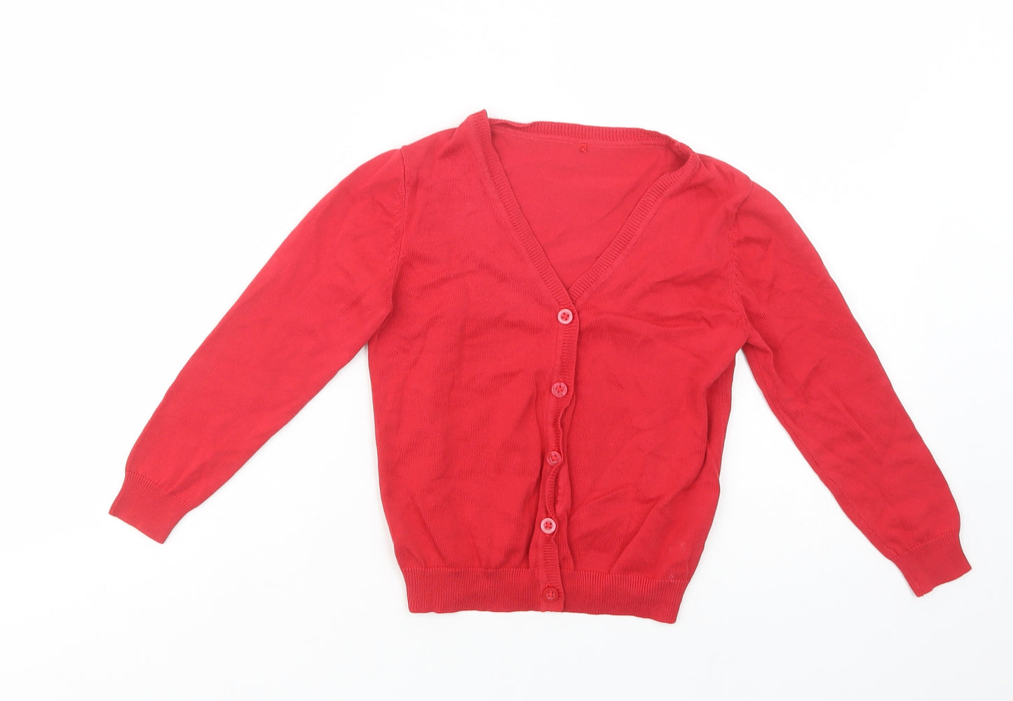 George Girls Red V-Neck  Cotton Cardigan Jumper Size 5-6 Years  Button - School Wear