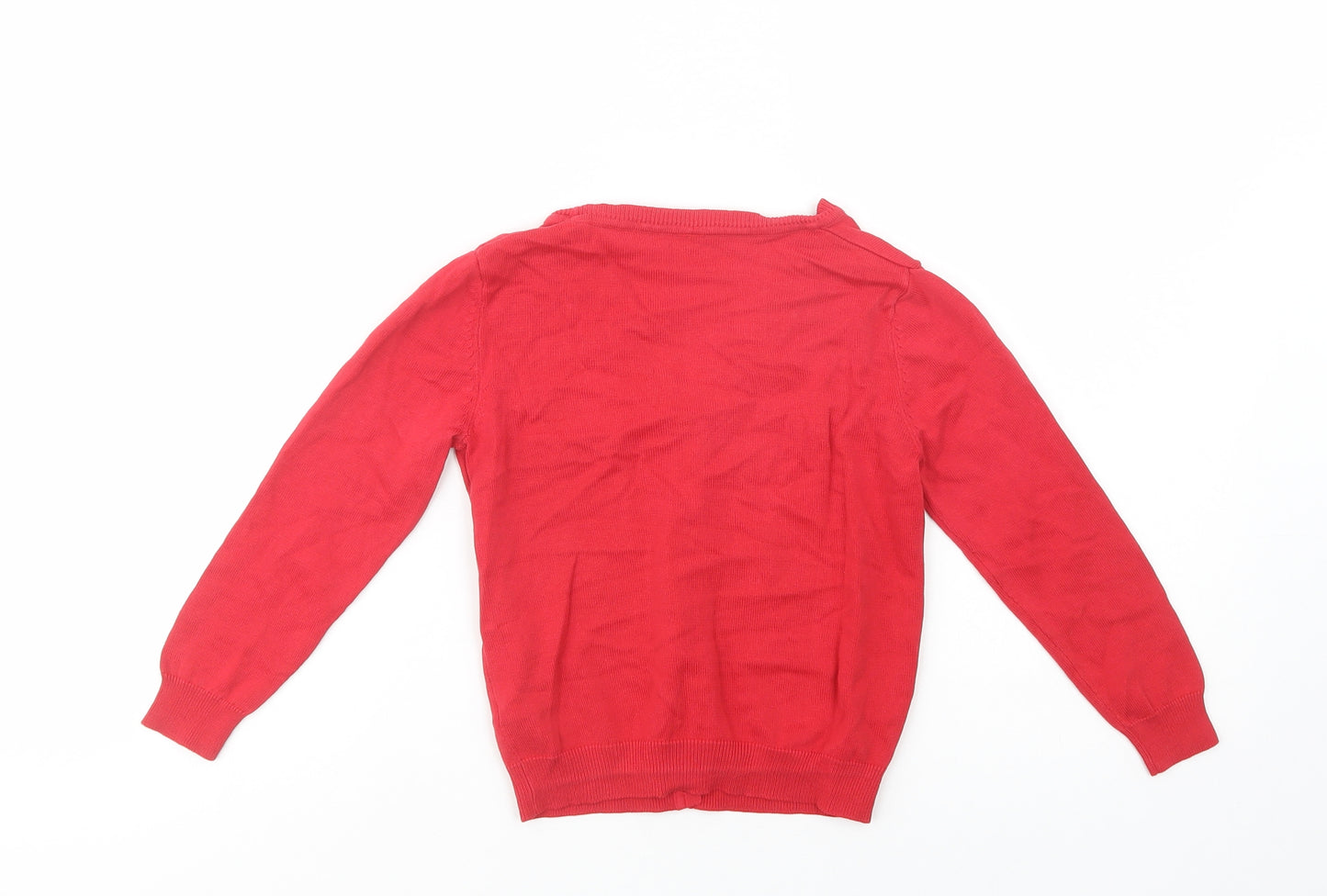George Girls Red V-Neck  Cotton Cardigan Jumper Size 5-6 Years  Button - School Wear