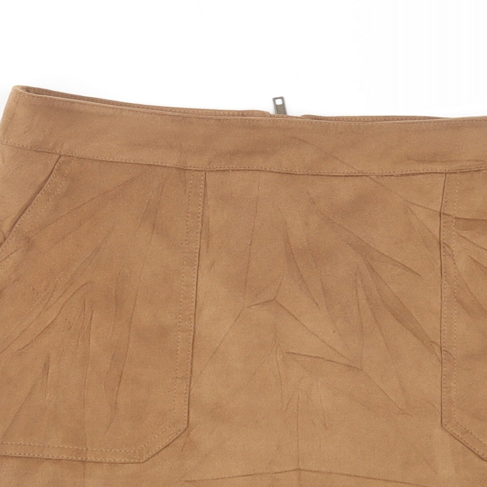 Dorothy Perkins Womens Brown  Polyester Mini Skirt Size 8   Zip