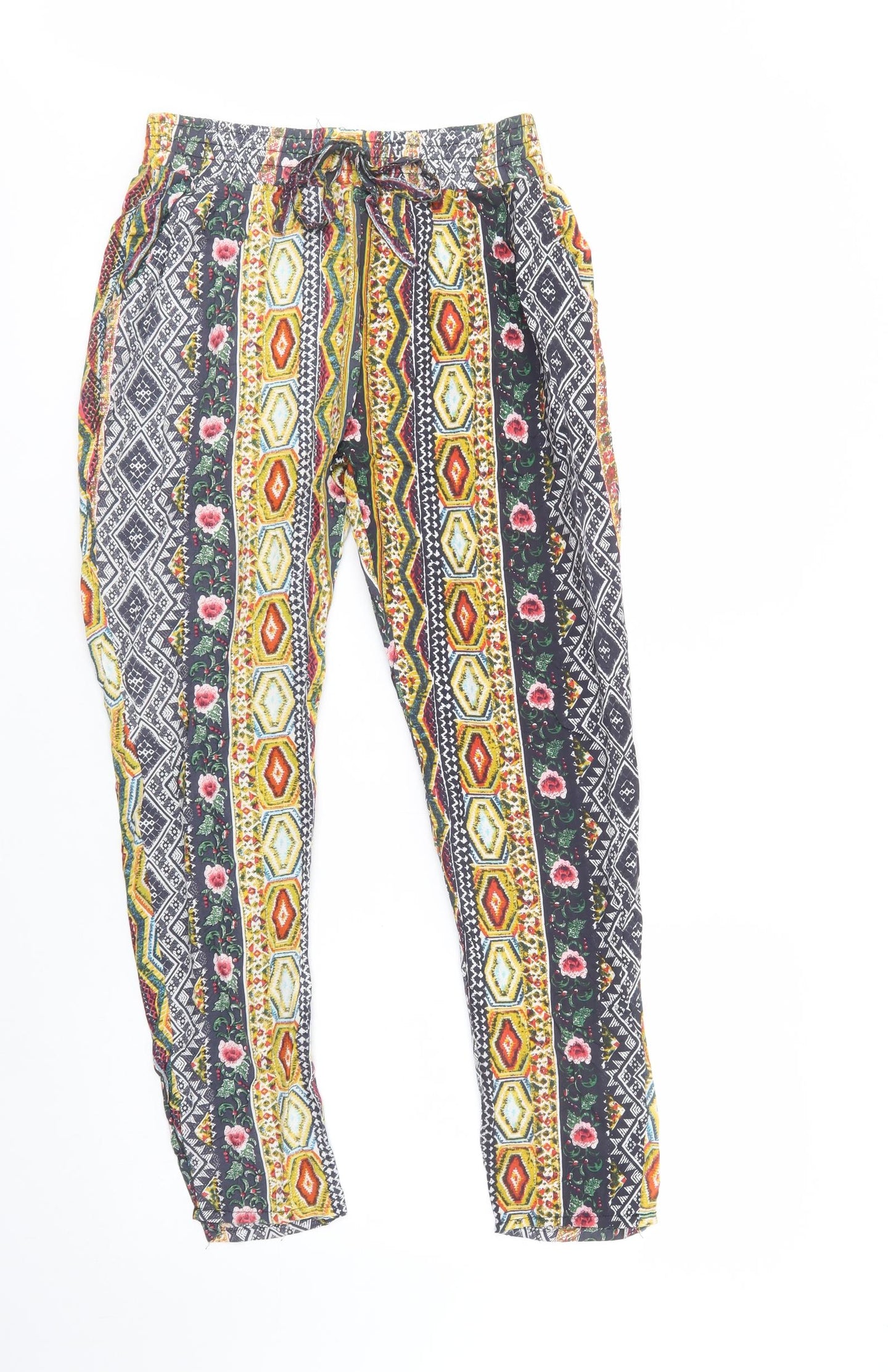 Sabelotodo Womens Multicoloured Geometric Polyester Trousers  Size M L31 in Regular Drawstring