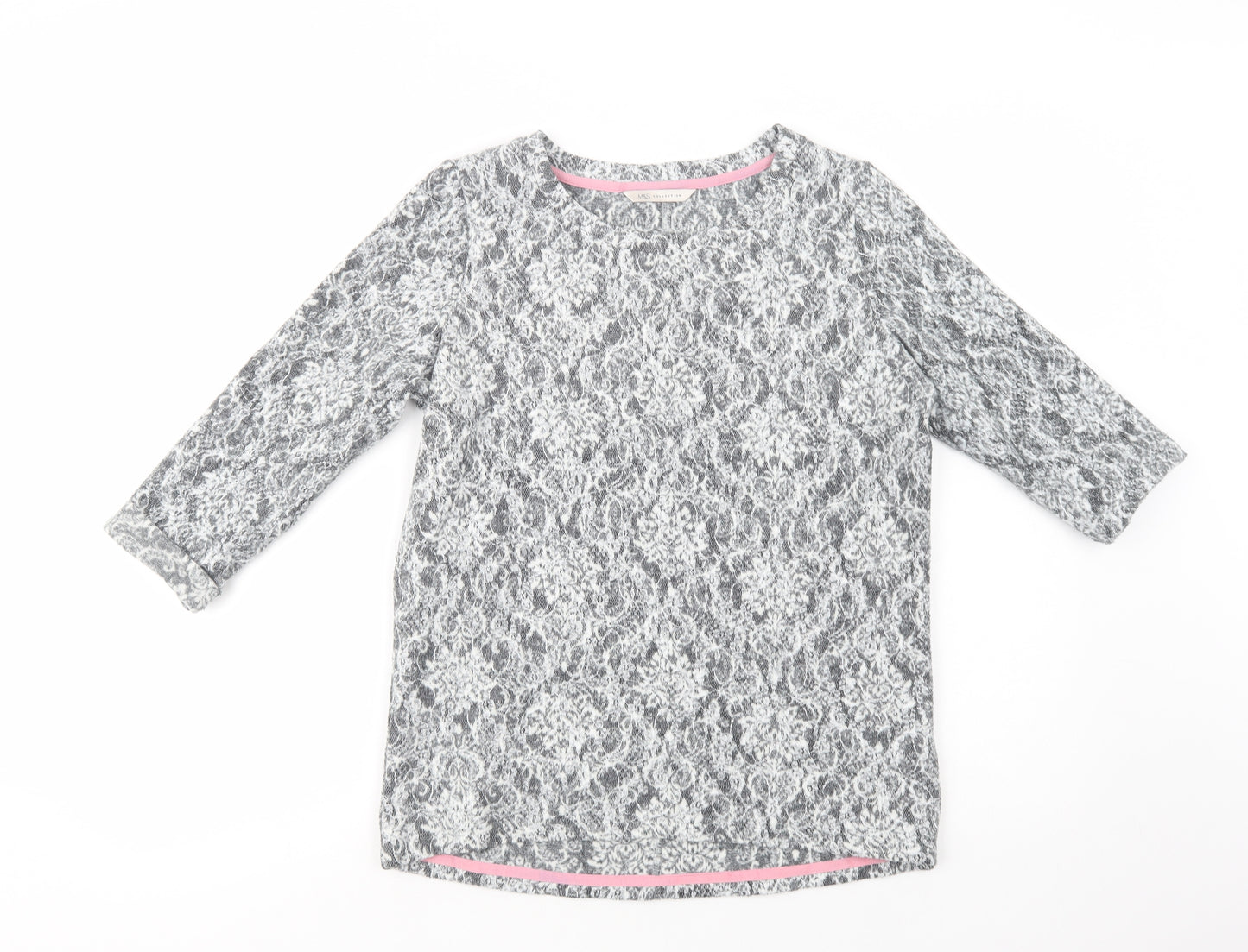 Marks and Spencer Womens Grey Crew Neck Floral Polyester Pullover Jumper Size 10