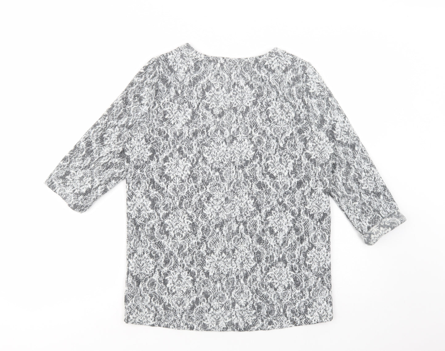 Marks and Spencer Womens Grey Crew Neck Floral Polyester Pullover Jumper Size 10