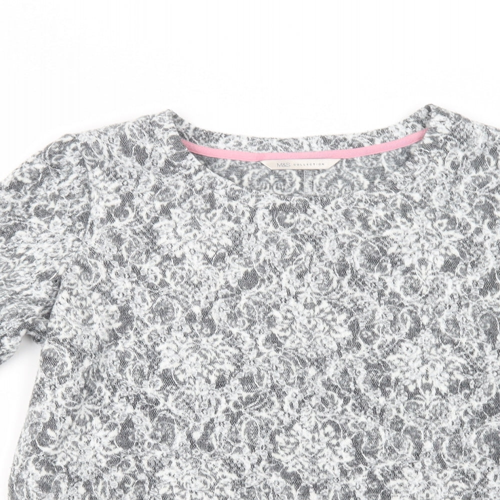 Marks and Spencer Womens Grey Crew Neck Floral Polyester Pullover Jumper Size 10