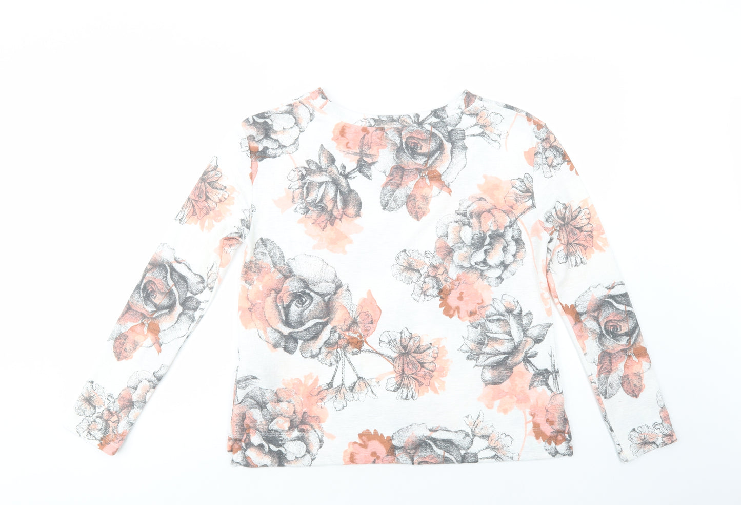 Marks and Spencer Womens White Floral Polyester Basic Blouse Size 8 Crew Neck