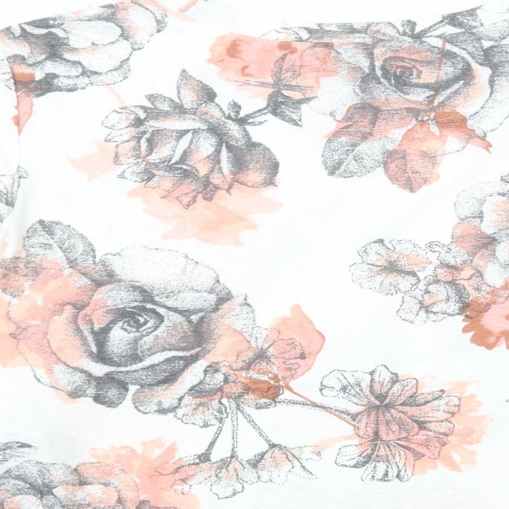 Marks and Spencer Womens White Floral Polyester Basic Blouse Size 8 Crew Neck