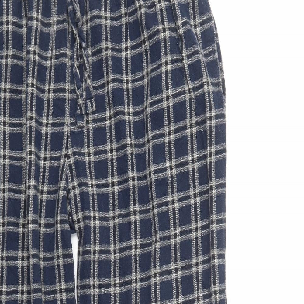 TU Mens Blue Plaid Cotton  Pyjama Pants Size L  Drawstring