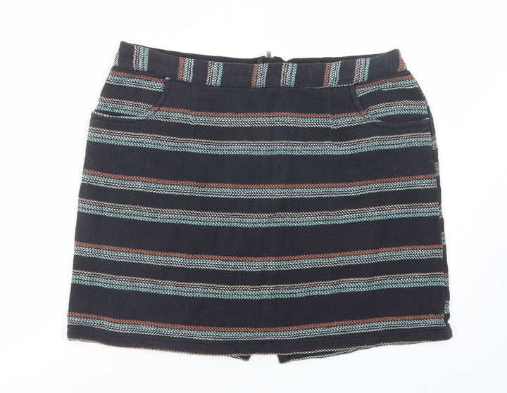 Papaya Womens Black Striped Cotton Mini Skirt Size 14 Zip