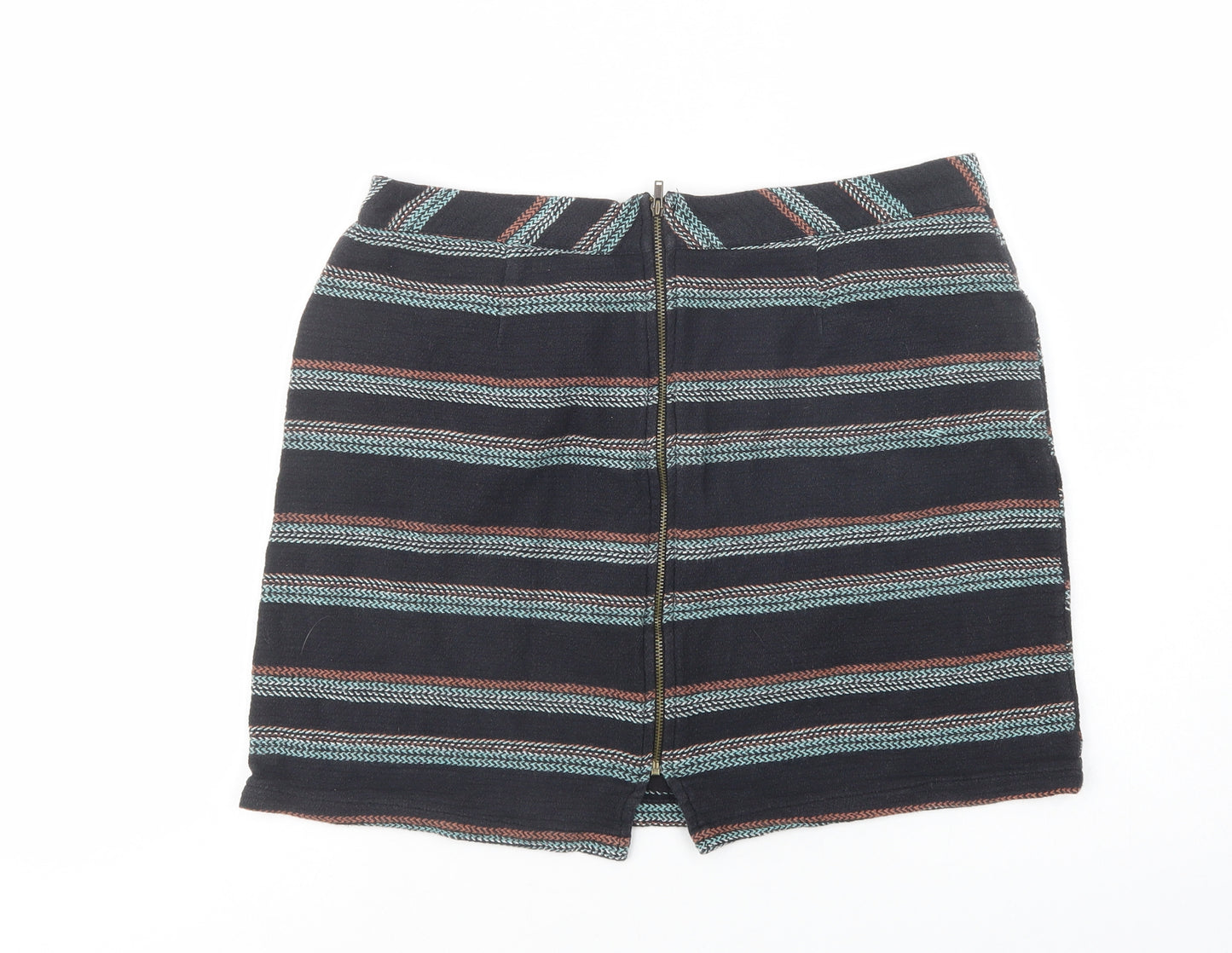 Papaya Womens Black Striped Cotton Mini Skirt Size 14   Zip