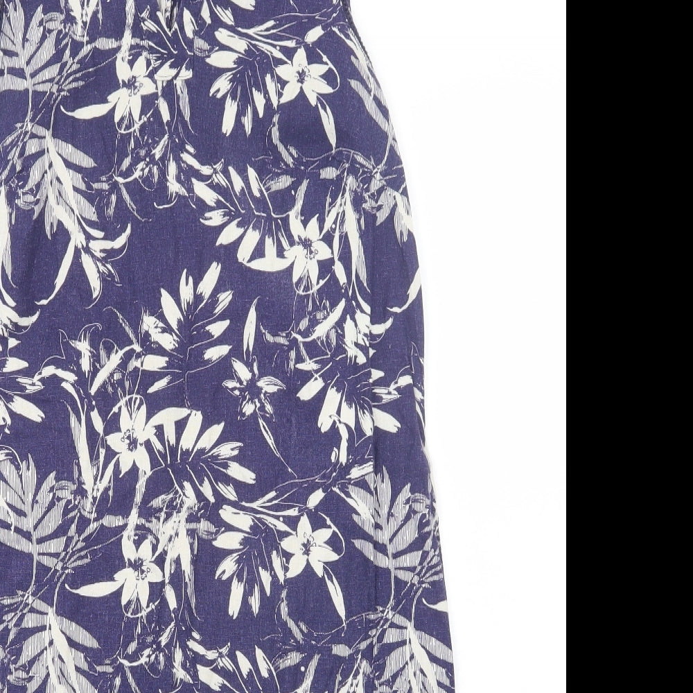 George Womens Black Floral Linen Shift  Size 14  V-Neck Button