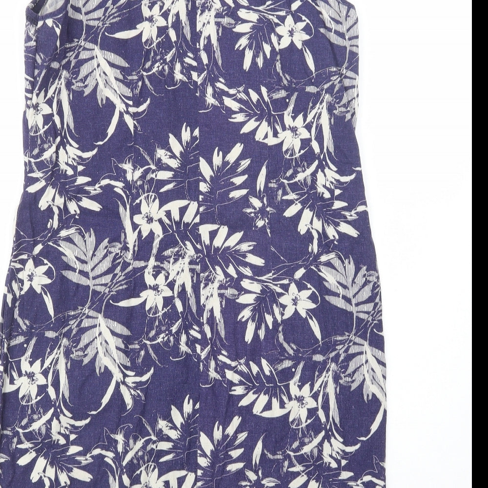 George Womens Black Floral Linen Shift  Size 14  V-Neck Button