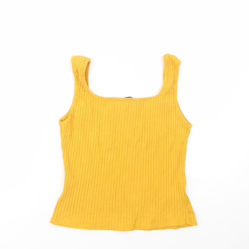 SheIn Womens Yellow  Cotton Basic Tank Size L Square Neck