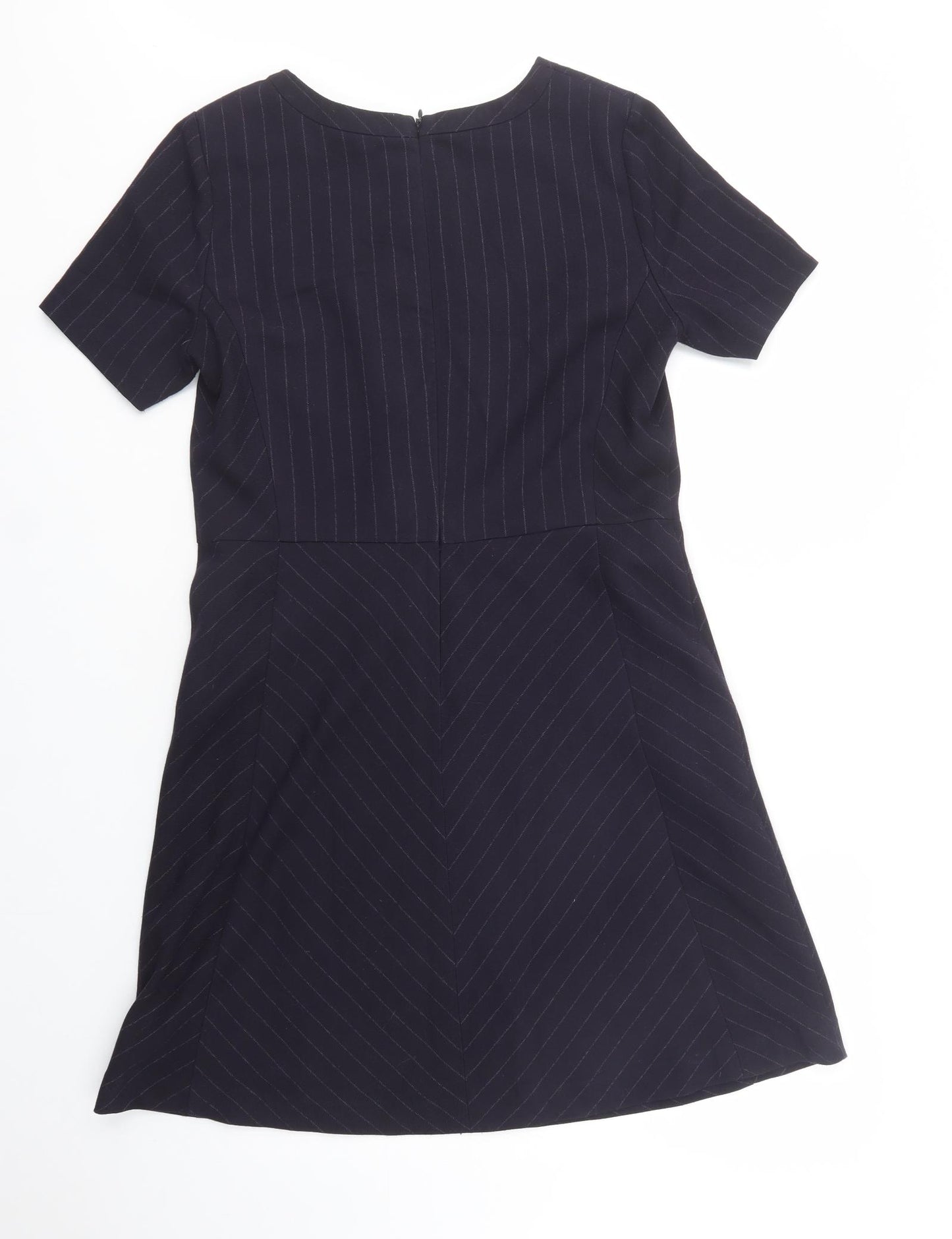 NEXT Womens Blue Striped Polyester Fit & Flare  Size 14  Boat Neck Zip